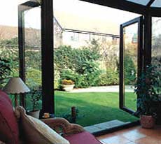 French doors opened out into sheltered location.